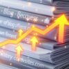 Stack of blog posts with growing arrows.