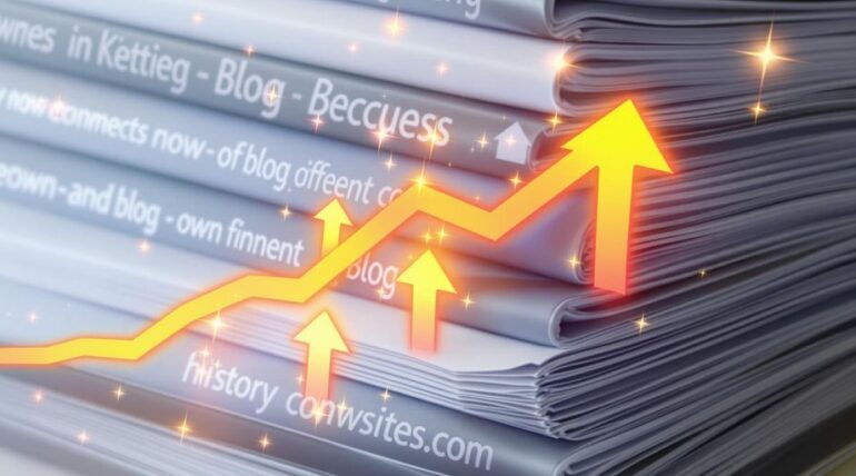 Stack of blog posts with growing arrows.